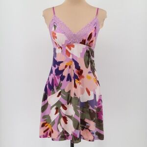 Linea Donatella Abstract Floral Lace‎ Velour Slip Dress Chemise Lingerie Size S